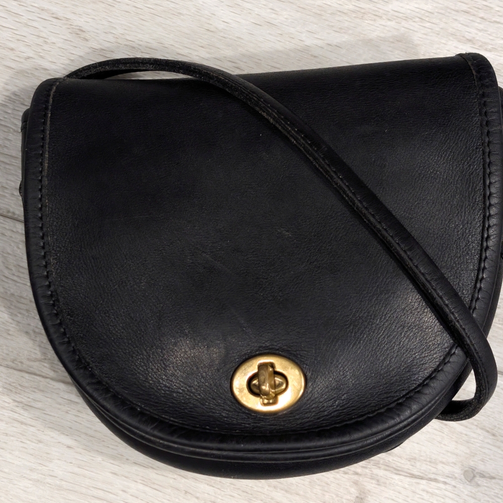 Vintage Coach Black Leather Spectator Mini Saddlebag Turnlock 90s 80s Crossbody
